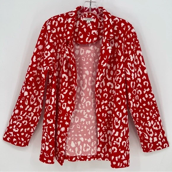 Andree By Unit Blazer Womens Small Red Cheetah Print Long Sleeve w/Roll Up Tabs - Picture 3 of 12